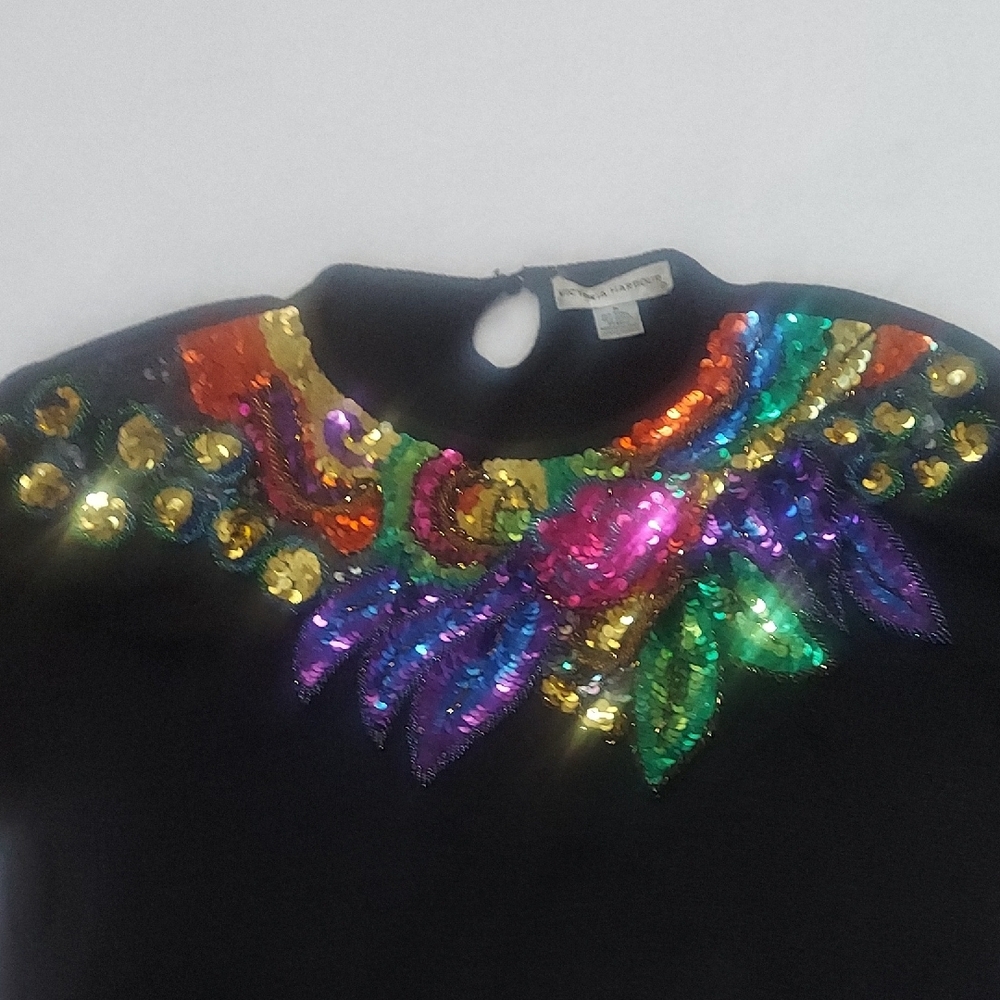 6 For $10 Black Vintage Sweater with Multicolor Sequin Embellishment - Picture 5 of 13